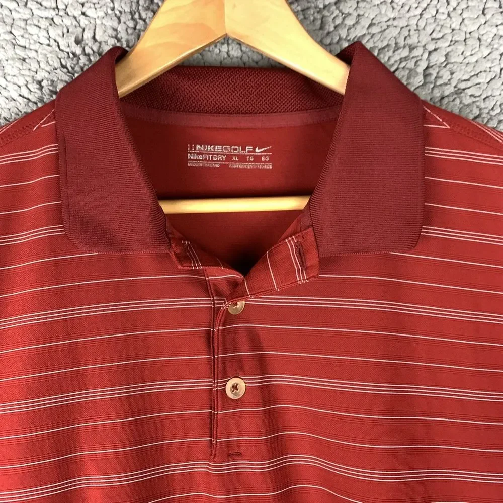 Nike Golf Fit Dry Polo Shirt Men's SIze XL Red Striped Dri Golfer Preppy Summer‎